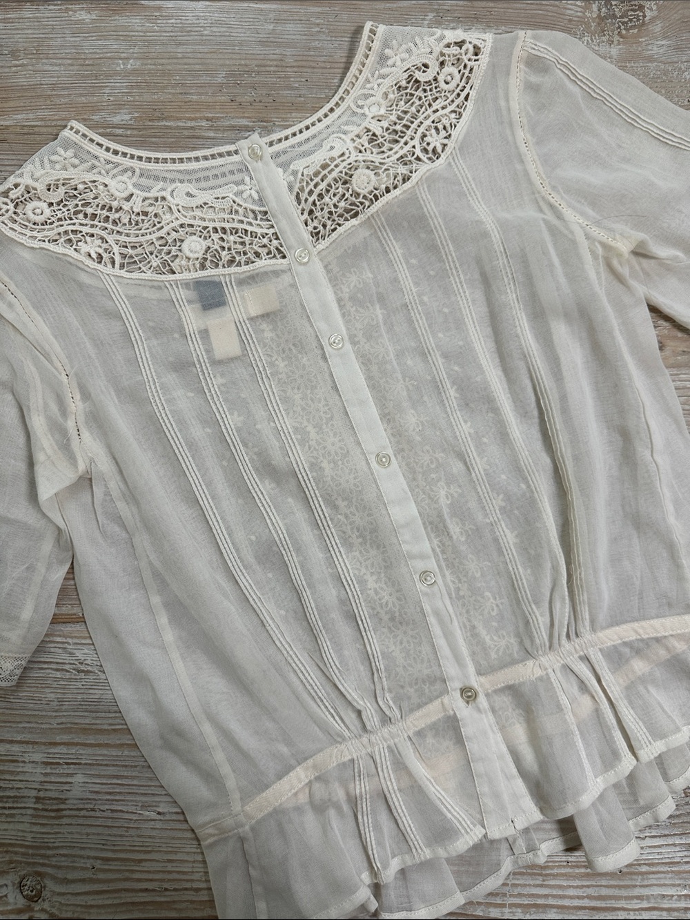 Pins and Needles Vintage-Inspired White Lace Women's Prairie Blouse Ivory XS - Picture 8 of 10